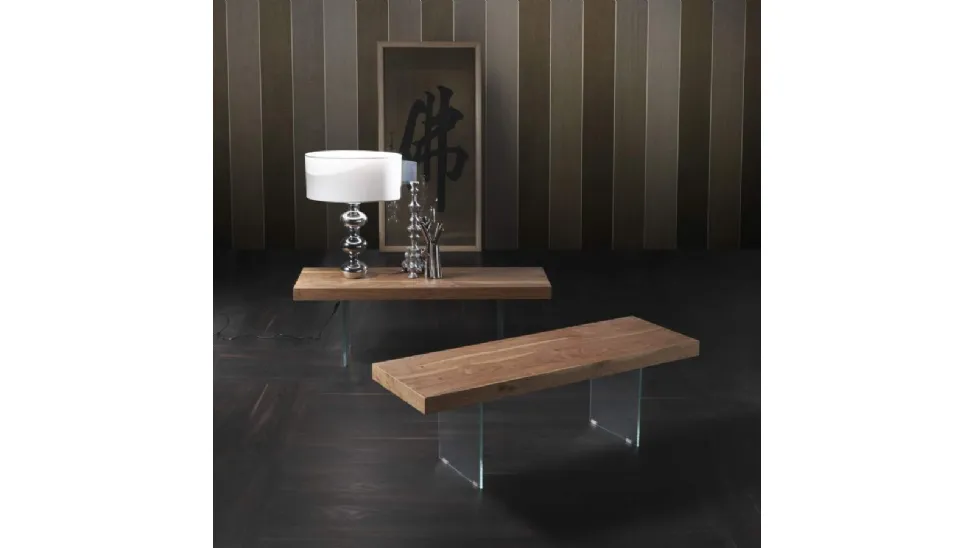 Tavolino in legno con base in cristallo Panchetta Flai di Milanomondo