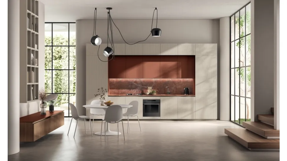Cucina lineare su misura Mira 05 in laccato Tortora e Ruggine di Scavolini