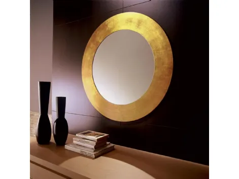 Specchio rotondo Vanity con cornice in legno finitura Foglia Oro di Milanomondo