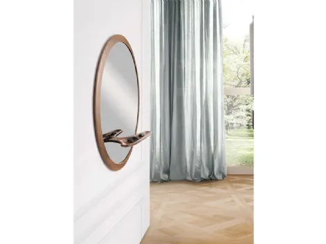 Specchio da ingresso con cornice e mensola svuotatasche in legno massello Mirage di Pacini e Cappellini