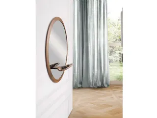 Specchio da ingresso con cornice e mensola svuotatasche in legno massello Mirage di Pacini e Cappellini