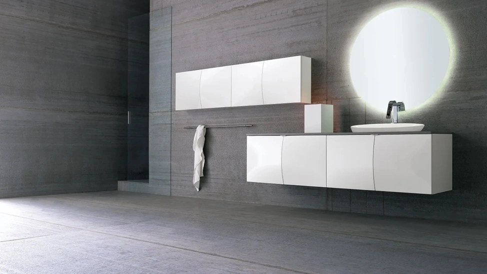 Mobile da Bagno sospeso laccato Bianco lucido Bombo 04 di Archeda