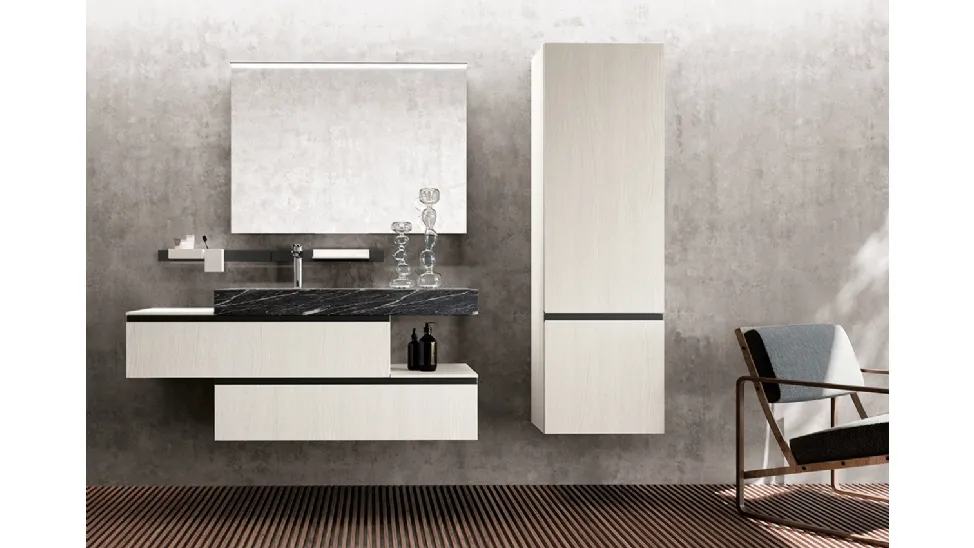 Mobile da Bagno sospeso Linea 04 in melaminico con top in HPL di Archeda