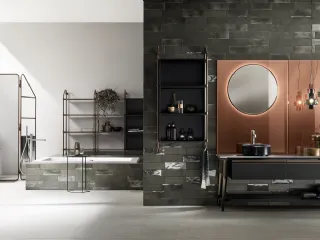 Mobile da Bagno Diesel Open Workshop con Top in marmo nero Marquinia di Scavolini Bathrooms