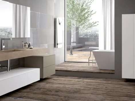 Mobile da Bagno sospeso laccato Bianco e Canapa con top in gres Essenze 25 di Archeda