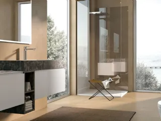 Mobile da Bagno sospeso laccato Bianco con top in HPL Gola 12 di Archeda