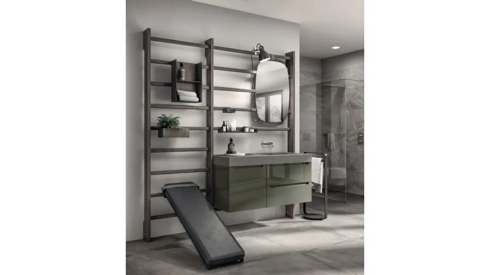 Mobile da Bagno Gym Space Idro Laccato Lucido Verde di Scavolini Bathrooms