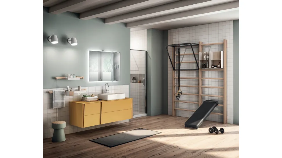 Mobile da Bagno Gym Space Laccato Opaco Giallo Senape di Scavolini Bathrooms