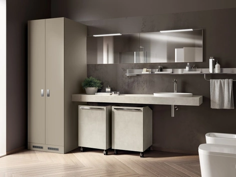Mobile da Bagno Laundry Space Aquo in laccato Visone e decorativo Bianco di Scavolini Bathrooms