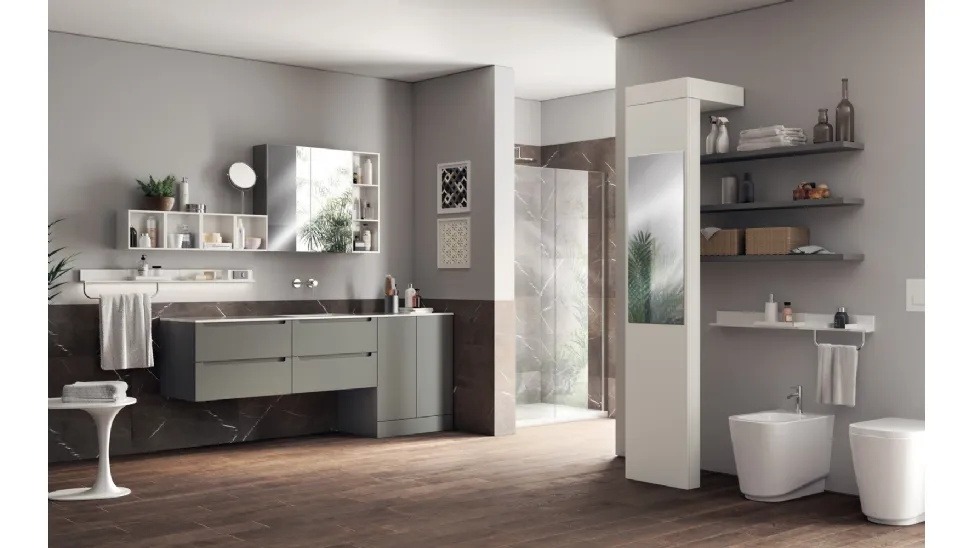 Mobile da Bagno Laundry Space Laccato Opaco Grigio Titanio di Scavolini Bathrooms