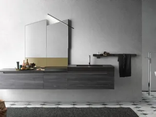 Mobile da Bagno sospeso Side 06 in melaminico e top in fenix nero con vasca integrata di Archeda