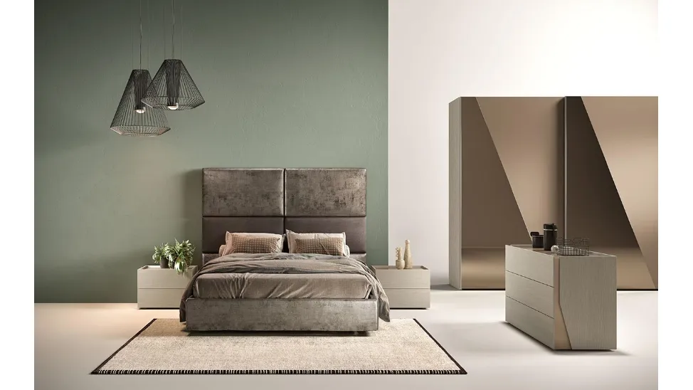 Letto con testiera importante in tessuto B02 Puzzle e Omega di Mercantini