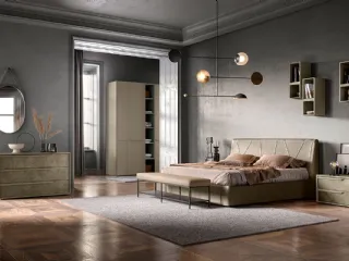 Letto in tessuto imbottito con testiera G06 Lotus e Omega di Mercantini