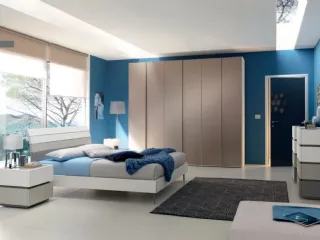 Letto con testiera in laccato opaco Bianco, Corda e Tortora NC108 di Moretti Compact