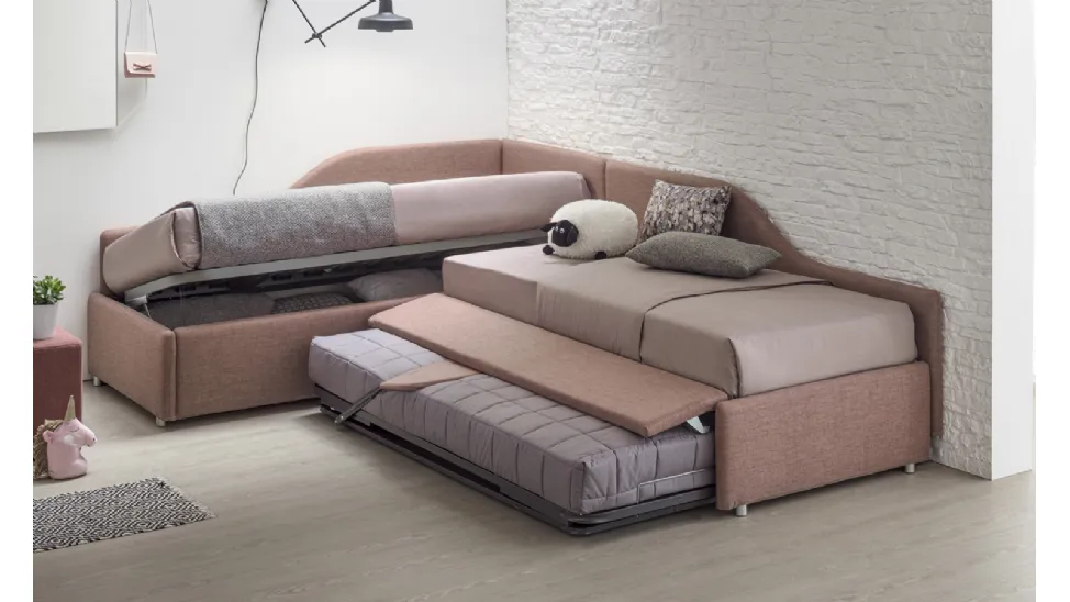 Daybed Singolo in tessuto con secondo letto estraibile o contenitore Joy Estraibile di V&Nice