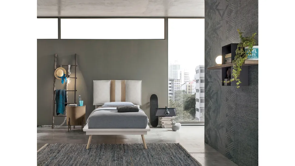 Letto singolo con testiera in tessuto imbottito Santorini di Target Point