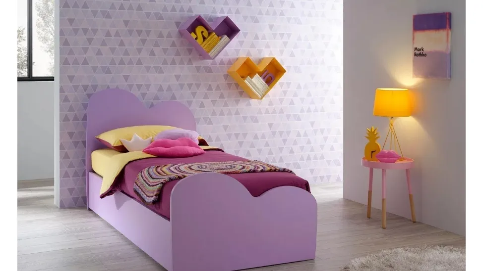 Letto singolo con testiera e pediera sagomate  SC112 in laccato Lilla di Moretti Compact