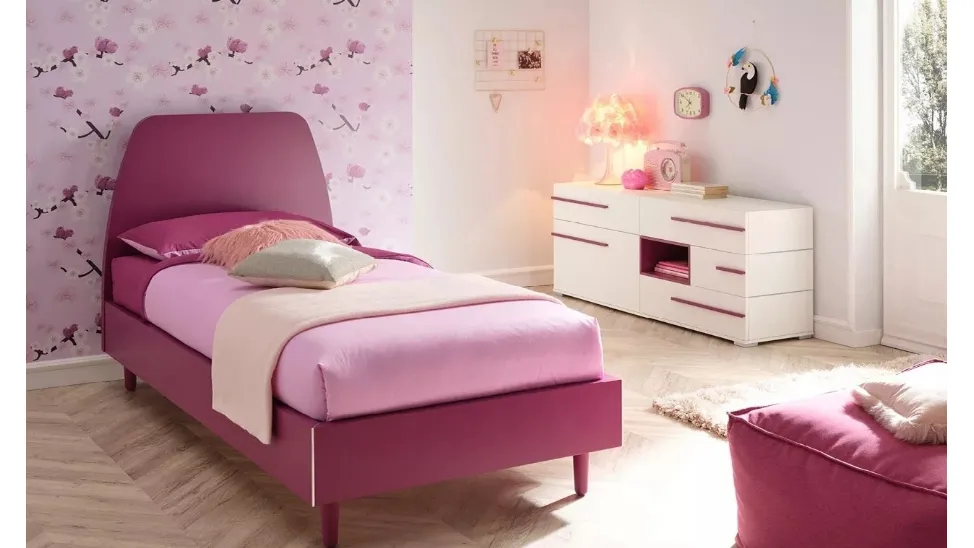 Letto in laccato Lampone con testiera Cake SC116 di Moretti Compact