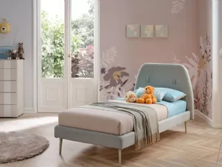 Letto singolo con testiera rivestita in tessuto leggermente curvata SC204 di Moretti Compact