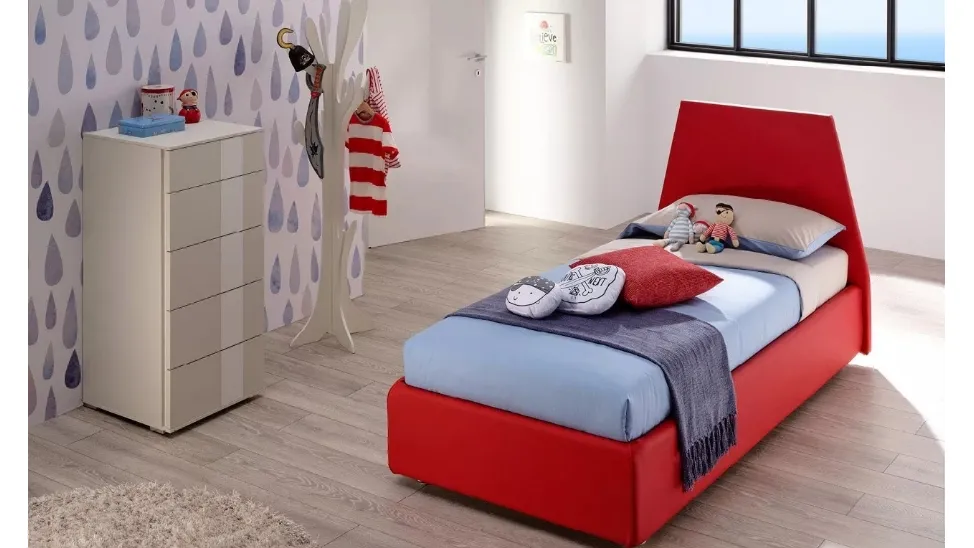 Letto singolo rivestito in ecopelle con testiera Peak SC205 di Moretti Compact