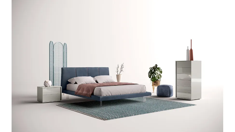 Letto in tessuto con testiera T02 Sirus e Sigma di Mercantini