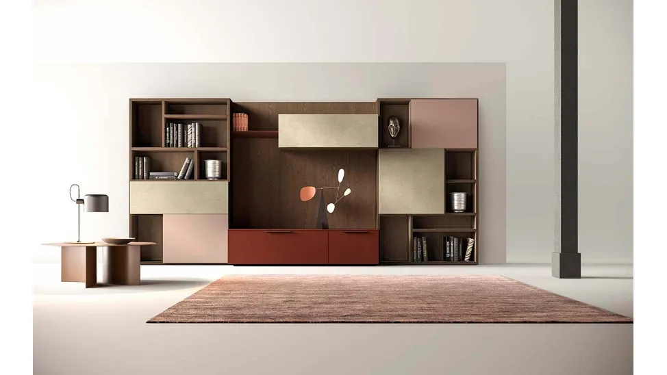 Libreria a muro Kosmos KL202 in laccato opaco e legno di Mercantini