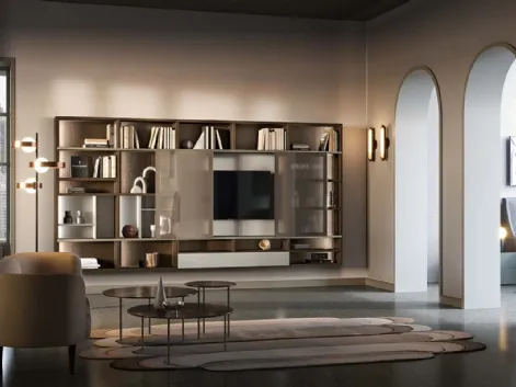 Libreria a muro Kosmos KL203 in legno e vetro di Mercantini