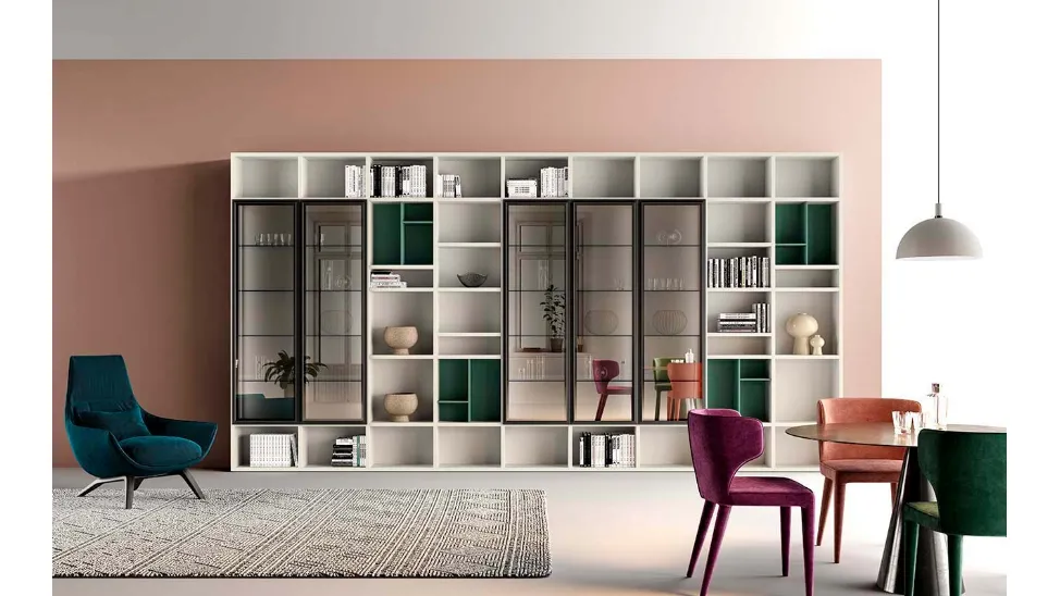 Libreria  a muro Kosmos KL208 in laccato opaco di Mercantini