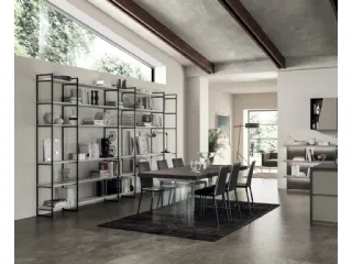 Libreria Living Liberamente sistema Metro in alluminio e decorativo Concrete Jersey di Scavolini
