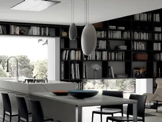 Libreria Living Mood sistema Fluida in finitura Grigio Ferro di Scavolini