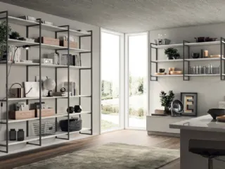 Libreria Living Sax sistema Metro in decorativo Concrete Jersey di Scavolini