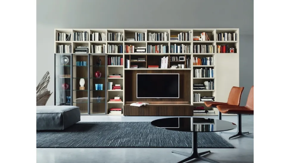 Libreria con vano porta TV Modo M6C63 in Rovere termotrattato e laccato opaco di Sangiacomo