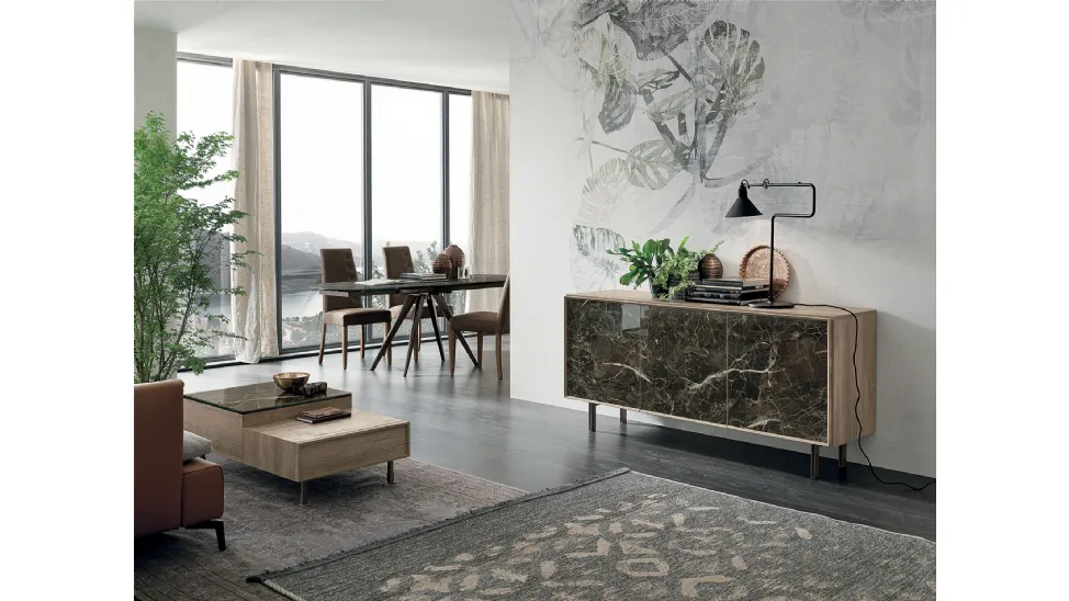Madia Giunone in laminato effetto legno con inserto in Gres porcellanato di Target Point