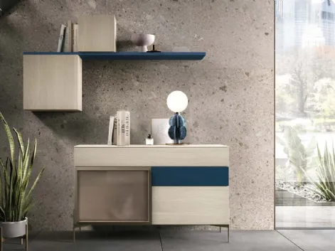 Madia Kosmos KM319 in legno, laccato opaco e vetro di Mercantini