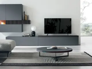 Parete Attrezzata Atlante UNIT AT134 in legno rovere carbone e rovere carbone cannetè di Tomasella
