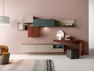 Parete Attrezzata Kosmos KC108 in laccato opaco e legno di Mercantini