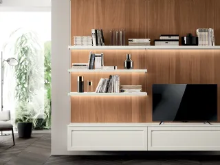 Parete Attrezzata Living Carattere in laccato opaco Bianco Prestige di Scavolini