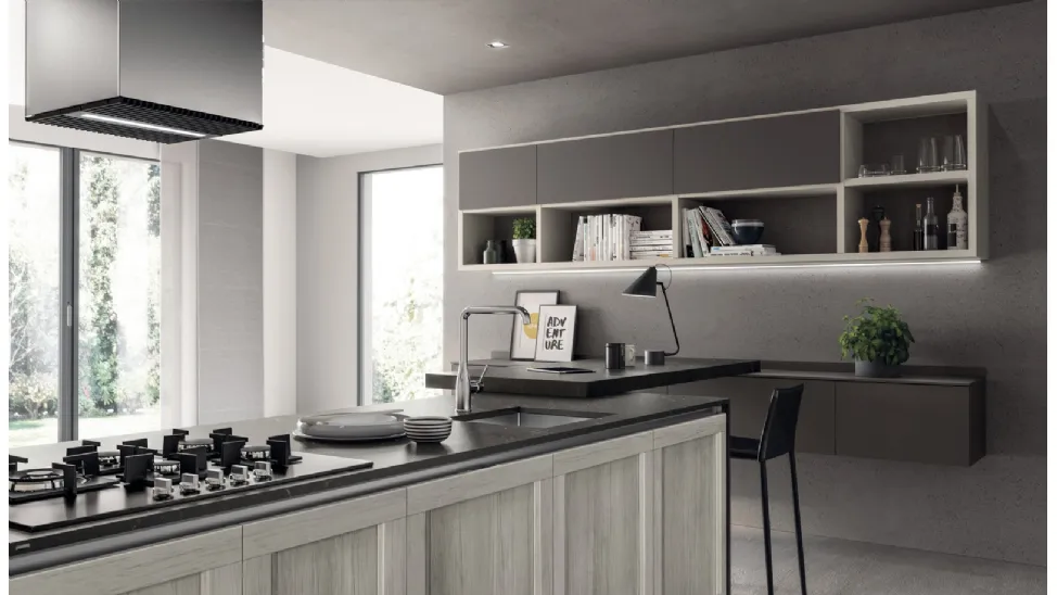 Parete Attrezzata sospesa Living Evolution in laccato Grigio di Scavolini