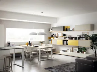 Parete Attrezzata Living Foodshelf in laccato Tortora e Giallo di Scavolini
