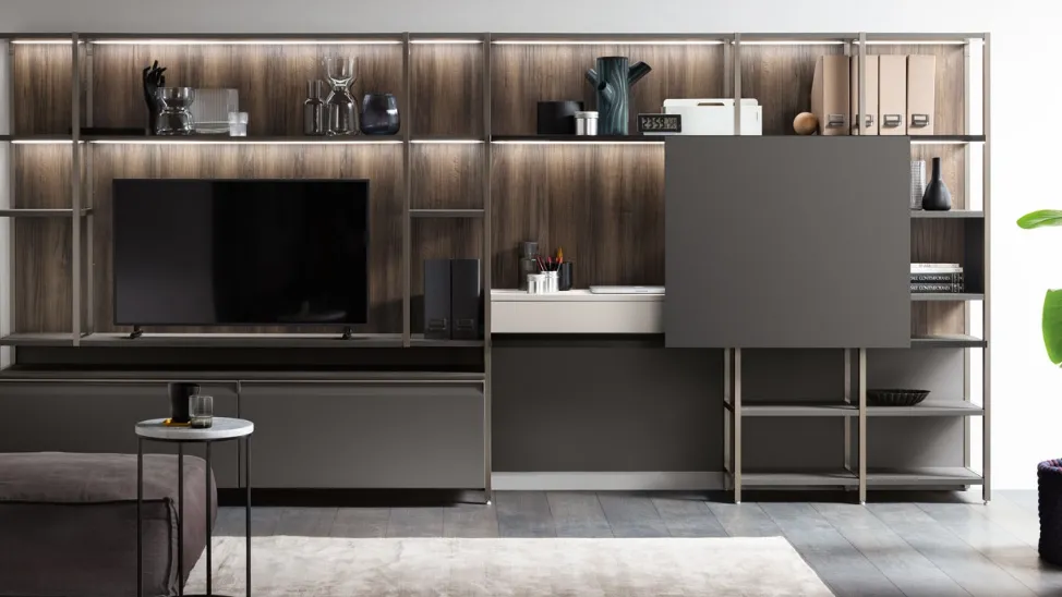 Parete Attrezzata Living Formalia 03 in Laccato opaco Grigio Ferro di Scavolini