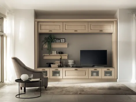 Parete Attrezzata Living Madeleine in Frassino Bianco Burro di Scavolini