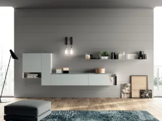 Parete Attrezzata sospesa Living Mood in laccato opaco Ghiaccio di Scavolini