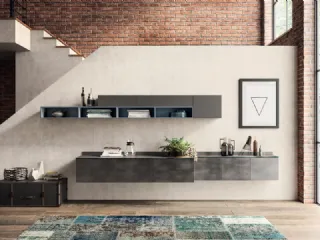 Parete Attrezzata sospesa Living Mood in decorativo Oxide Steel di Scavolini