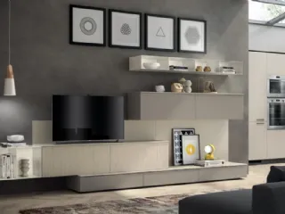 Parete Attrezzata Living Sax in decorativo Rovere e Laccato di Scavolini