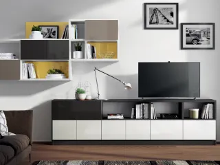 Parete Attrezzata Living Tetrix in vetro laccato lucido Visone e Grigio Ferro di Scavolini