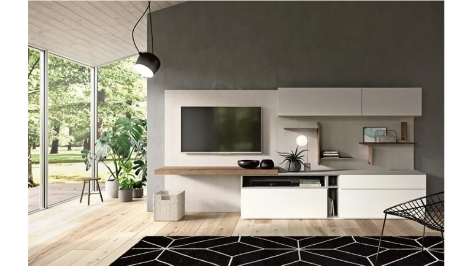 Parete Attrezzata moderna in laccato opaco e nobilitato essenza Rovere vintage Start 04 di Villanova