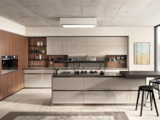 Cucina Moderna Boxi in laccato lucido Visone e Noce Sunset di Scavolini