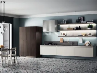 Cucina Moderna sospesa Carattere in laccato Grigio opaco con armadio Noce Saxony di Scavolini