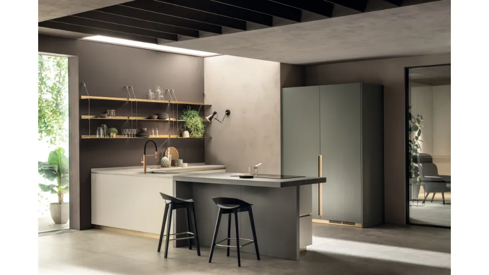 Cucina Moderna DeLinea in laccato opaco Tortora e Verde Minerale di Scavolini