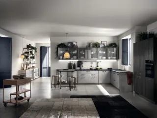 Cucina Moderna angolare con penisola Diesel get Together Industrial Showcases di Scavolini